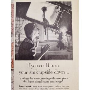 1950 Drano "If You Could Turn Sink Upside Down..." Scared Housewife Vtg Print Ad